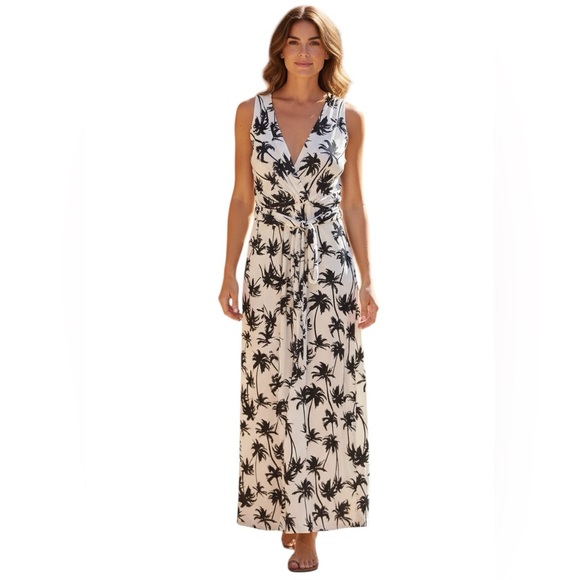 NY Collection Dresses & Skirts - NY COLLECTION white w/black palm tree print sleeveless maxi dress size 14